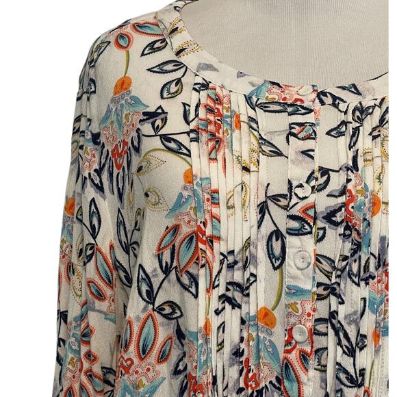 Daniel Rainn Pintucked Blouse Womens Size 1X Ivory Multicolor Floral Popover Top - Picture 3 of 8